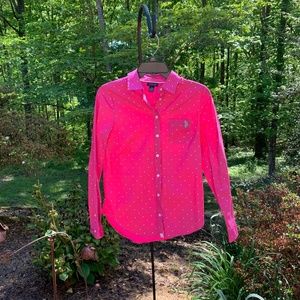 Hot pink polka dot button down
